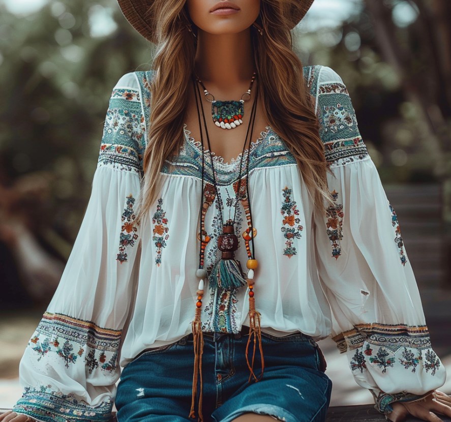 Women's Bohemian Floral Print Contrasting Long Sleeve Shirt