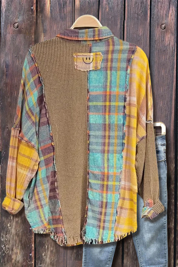 Colorful Plaid Button Up Waffle Top