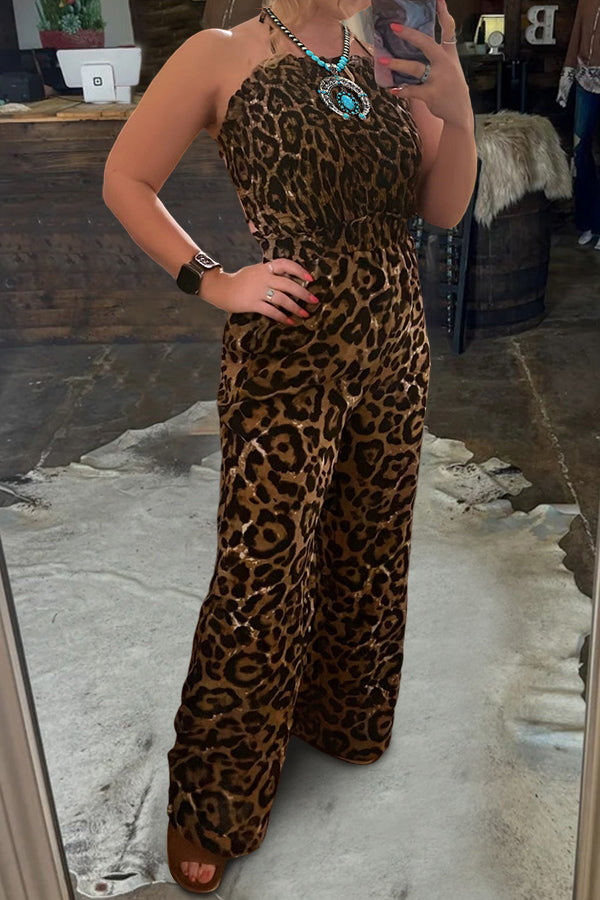 Retro Leopard Print Waist Jumpsuit