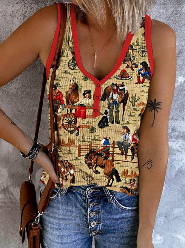 Women's Retro Cowgirls Print Vest