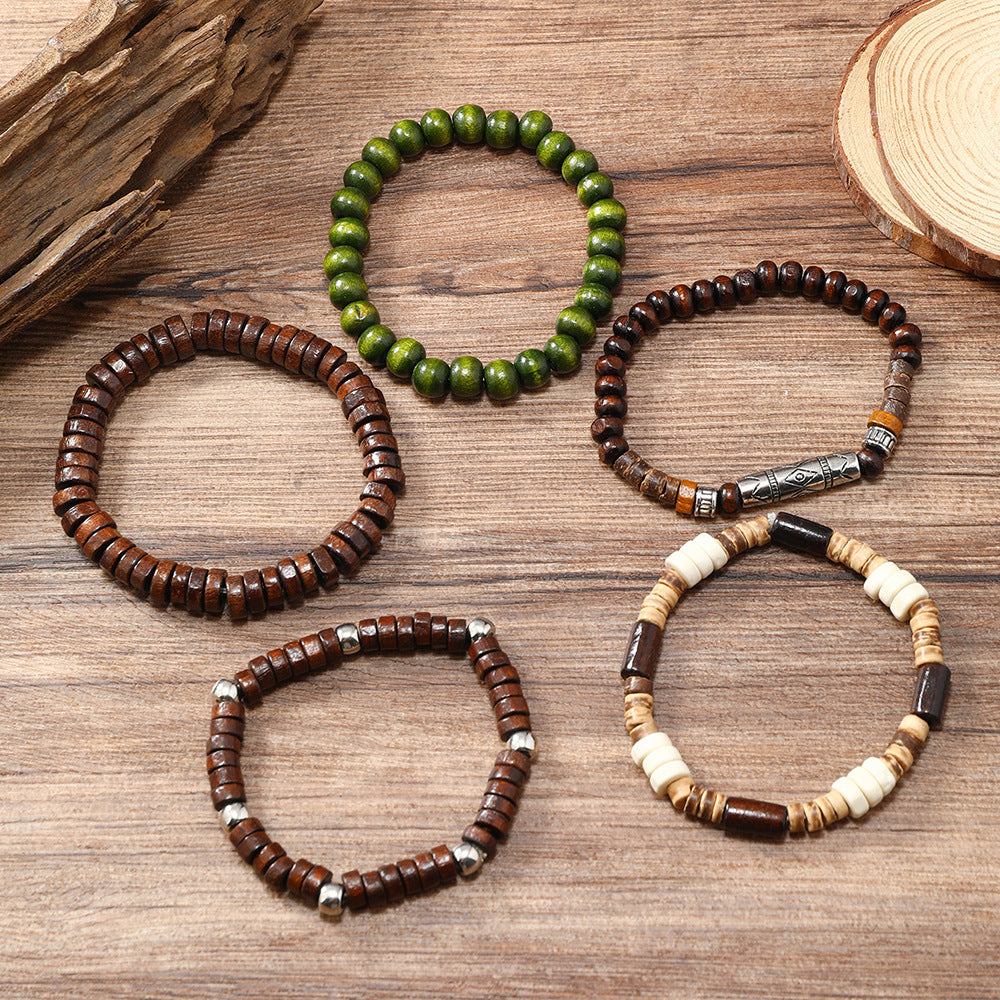 Multi-Layer Elastic Thread Wooden Bead Coconut Shell Bracelet