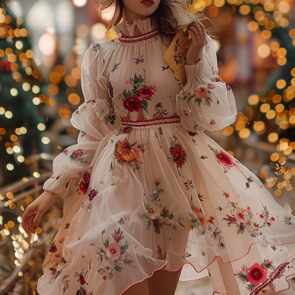 Floral Flower Print Vintage Holiday Dress