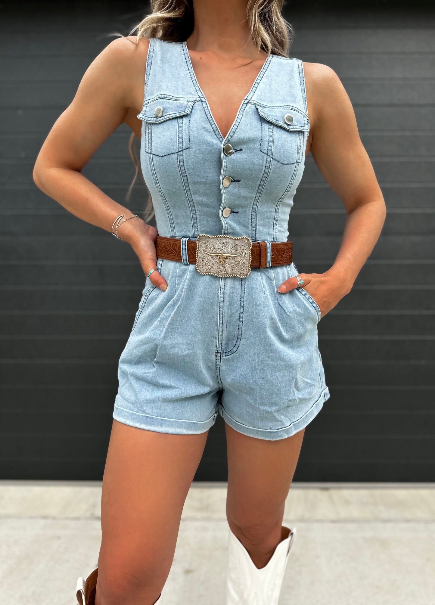 Cowgirl Blues Denim Romper