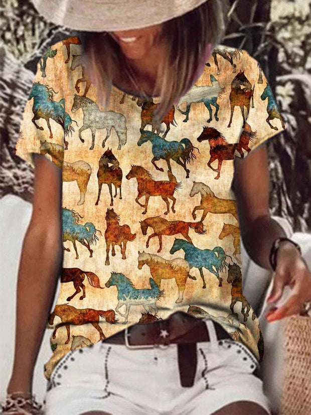 🔥Buy 2 Get 5% Off🔥Women's Vintage Western Horse Print T-Shirt