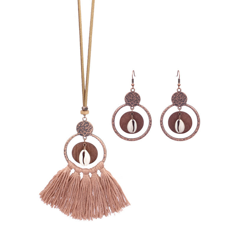 Retro Wooden Necklace Earring Set