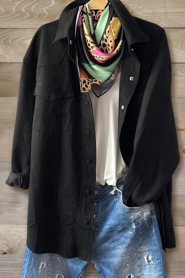 Casual Buttoned Suede Shirt Jacket