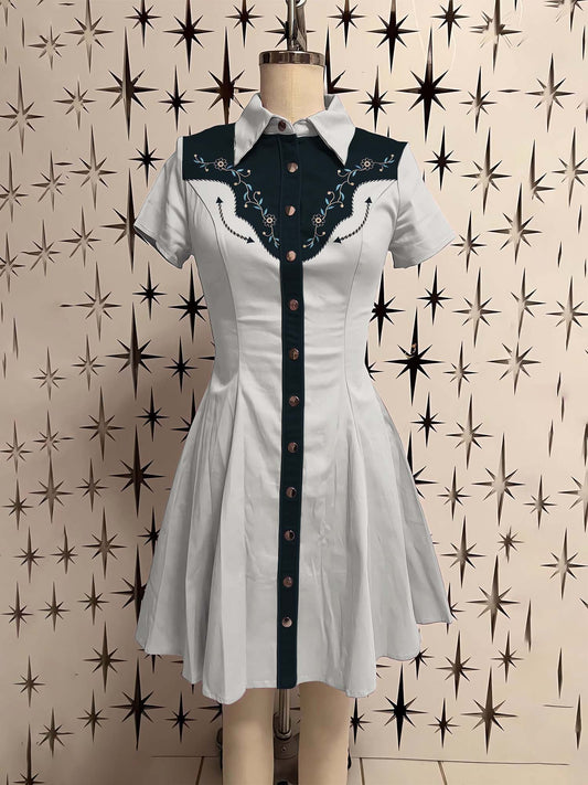 Western Vintage Flower Printed Shirt Dress