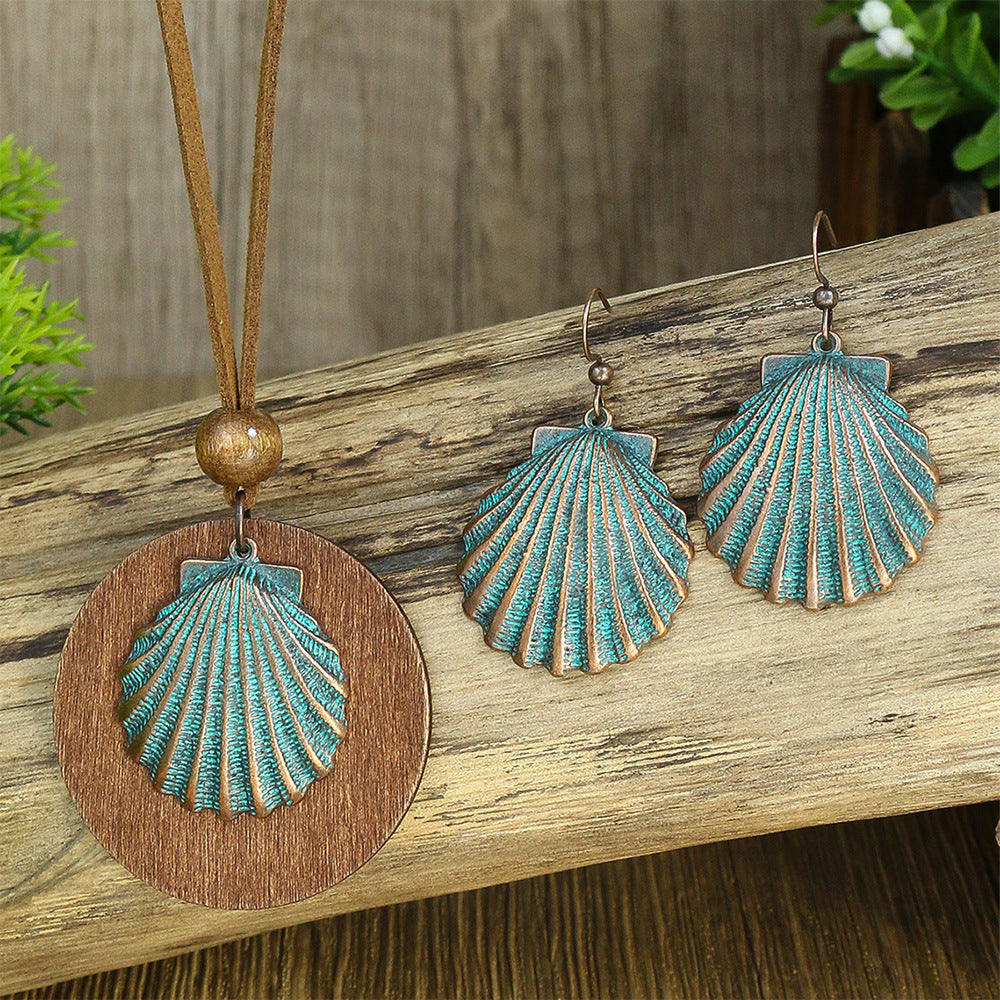 Retro Wooden Necklace Earring Set