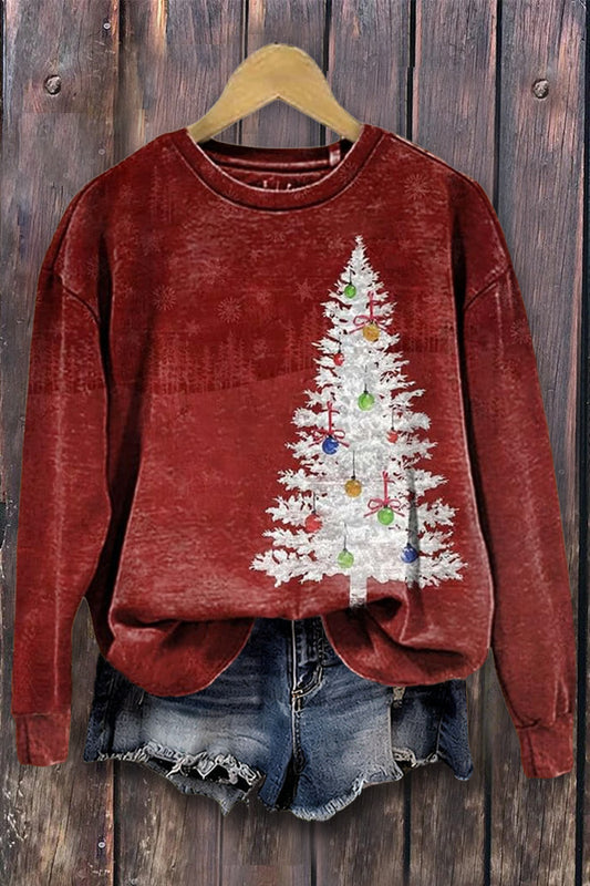 Chic Christmas Tree Print Long Sleeve Sweatshirt