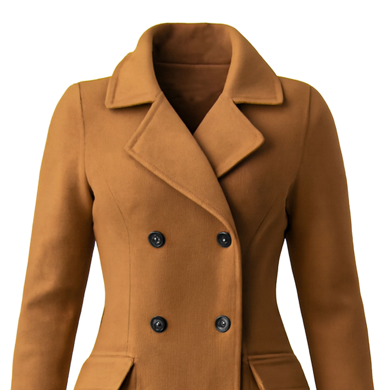 Women's Vintage Brown Wool Double-Breasted Lapel Mid-Length Peacoat