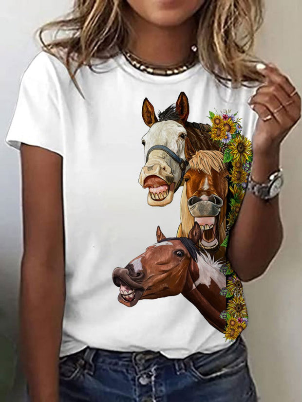 Women's Sunshine And Horses Printed T-Shirt
