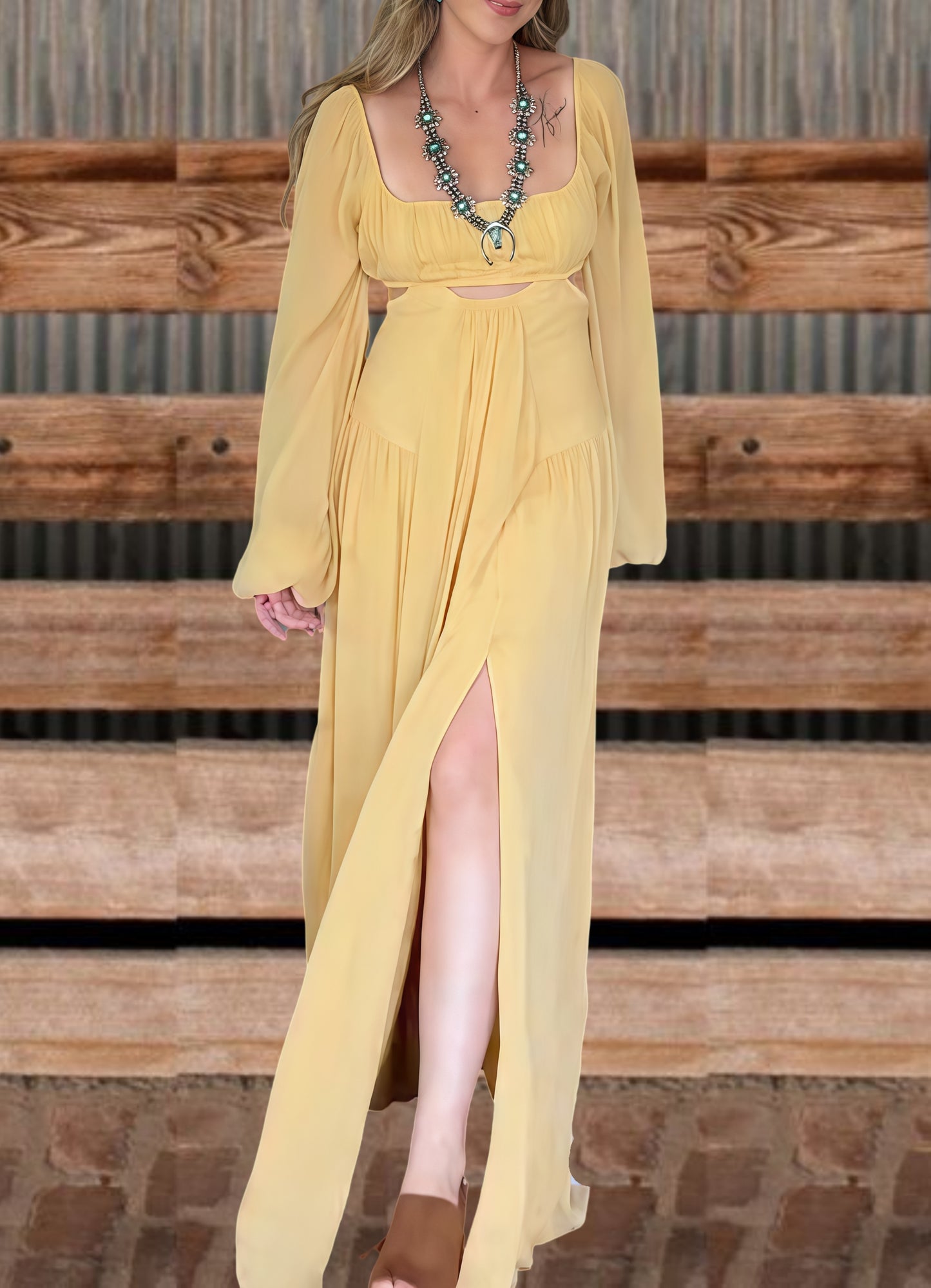 Golden Sunset Boho Maxi Dress