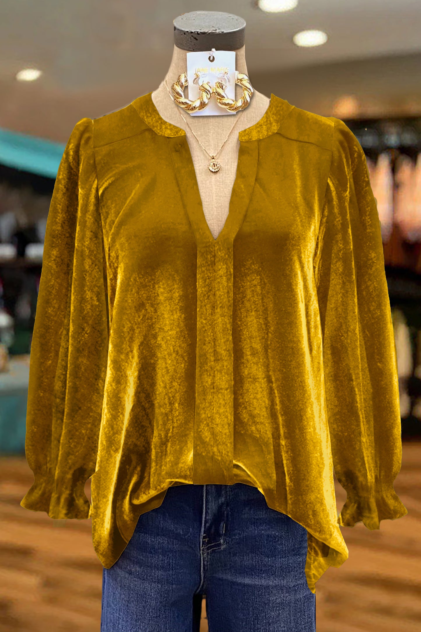 Classic Velvet Solid V-Neck Top