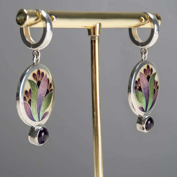 Boho Earrings with Purple Crystals in Sterling Silver