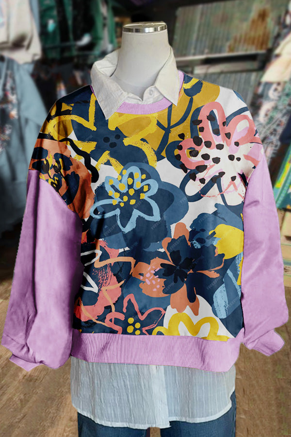 Colorful Floral Print Long Sleeve Sweatshirt