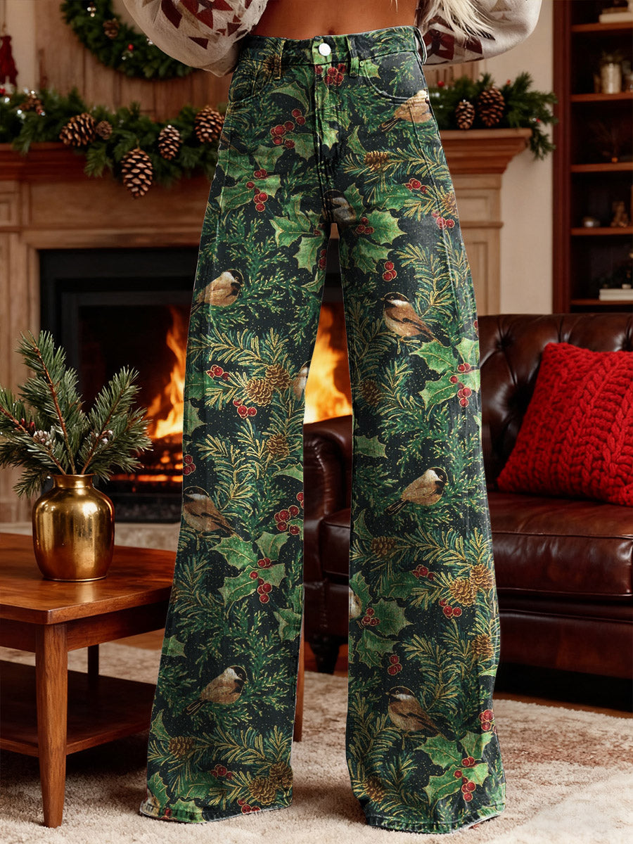 Women's Christmas Plant  Art Print Wide Leg Pants