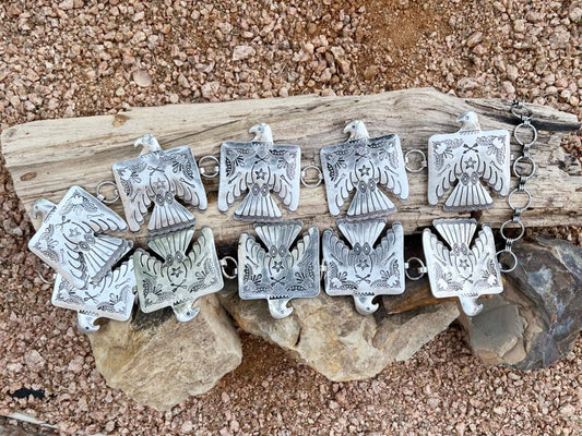 Western Vintage Silver Thunderbird Belt