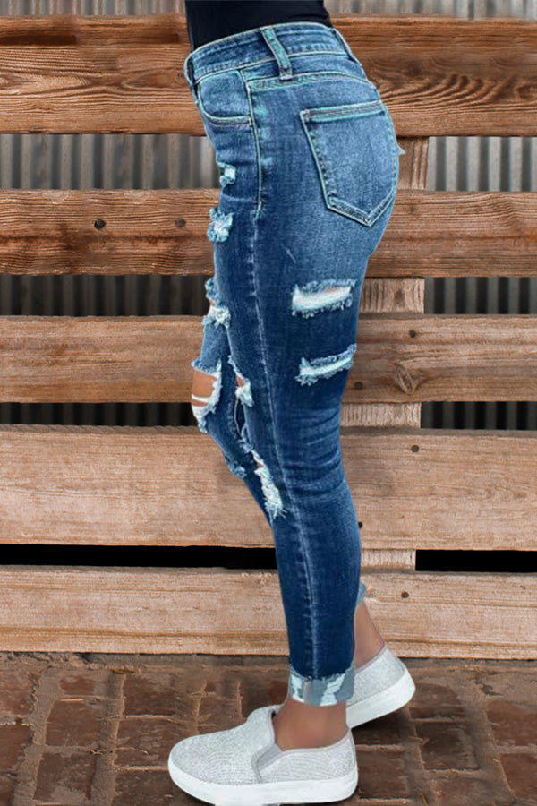 Retro Washed Ripped Slim Fit Jeans