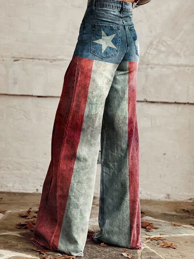 Women's Vintage American Flag Wide Leg Pants