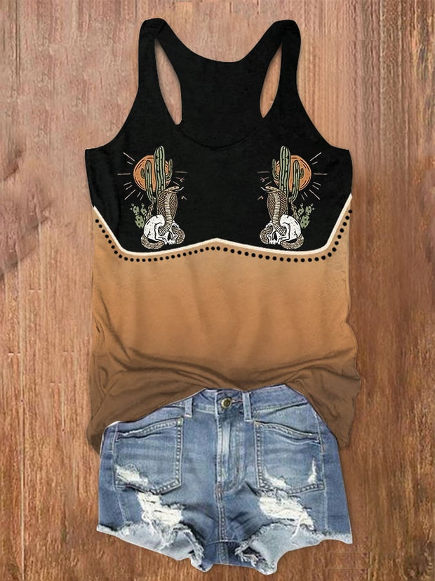 Women's Vacation Turtle Print Casual Crew Neck Tank Top