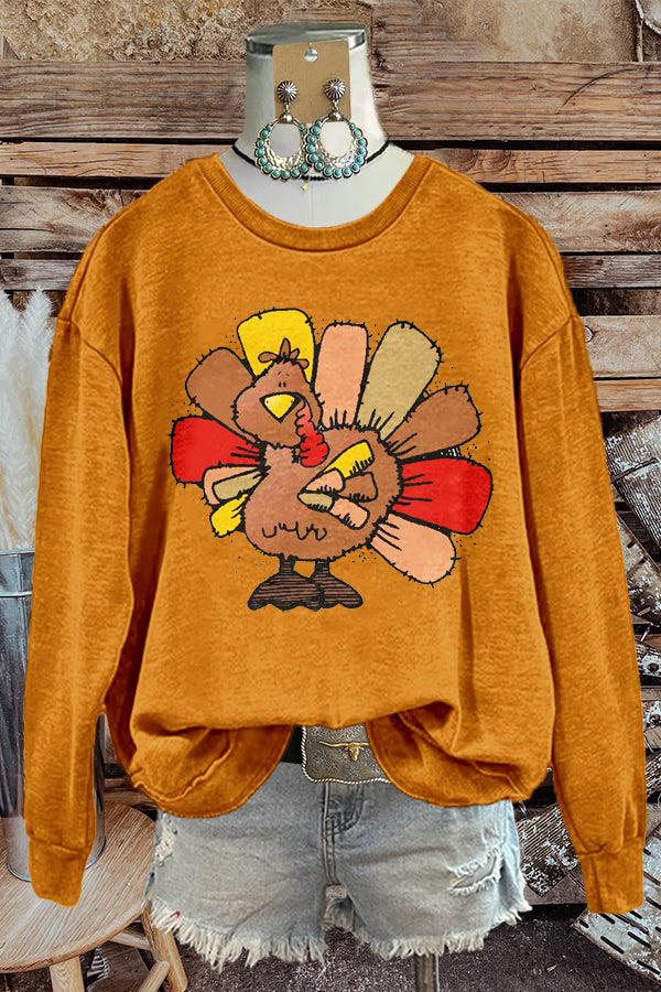 Unique Thanksgiving Turkey Print Sweatshirt