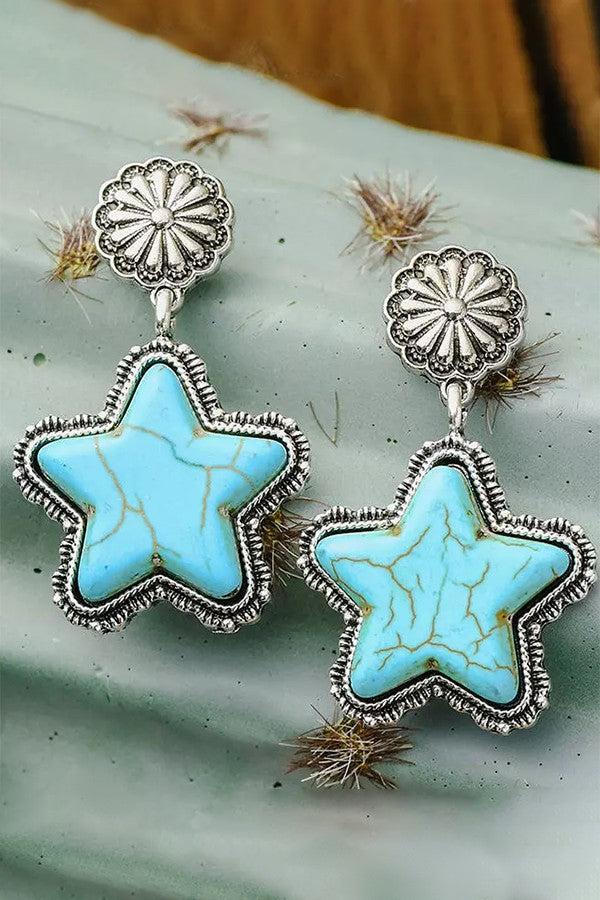 Western Style Large Pentagram Turquoise Earrings