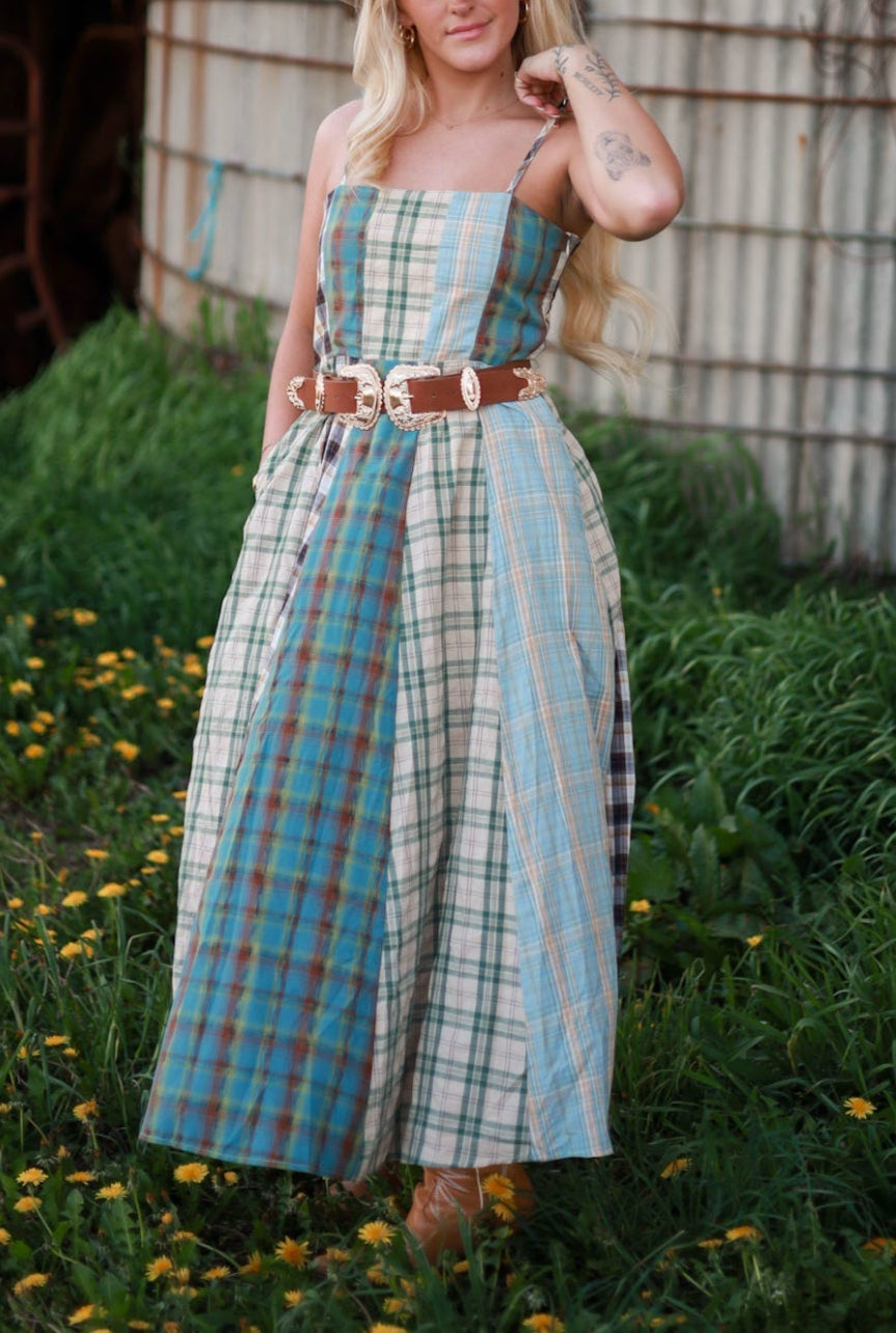 Sagebrush Plaid Maxi Dress - Mint