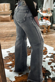 Retro Washed Distressed Wide Leg Jeans