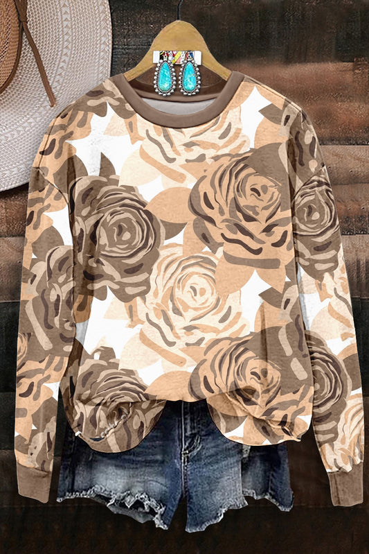 Comfy Camouflage Floral Print Sweatshirt