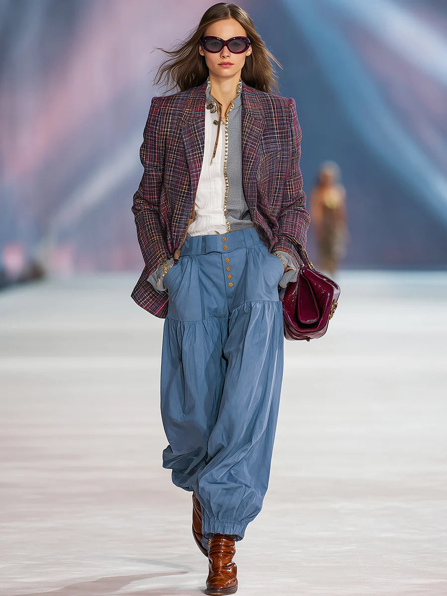 Vintage Fashion Button Bloomers Blue Pants