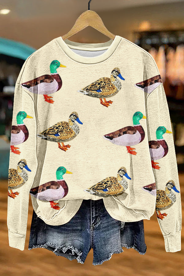 Shiny Duck Camping Mallard Print Sweatshirt