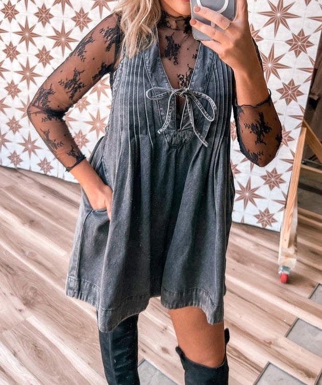 Deep V-Neck Washed Denim Sleeveless Romper