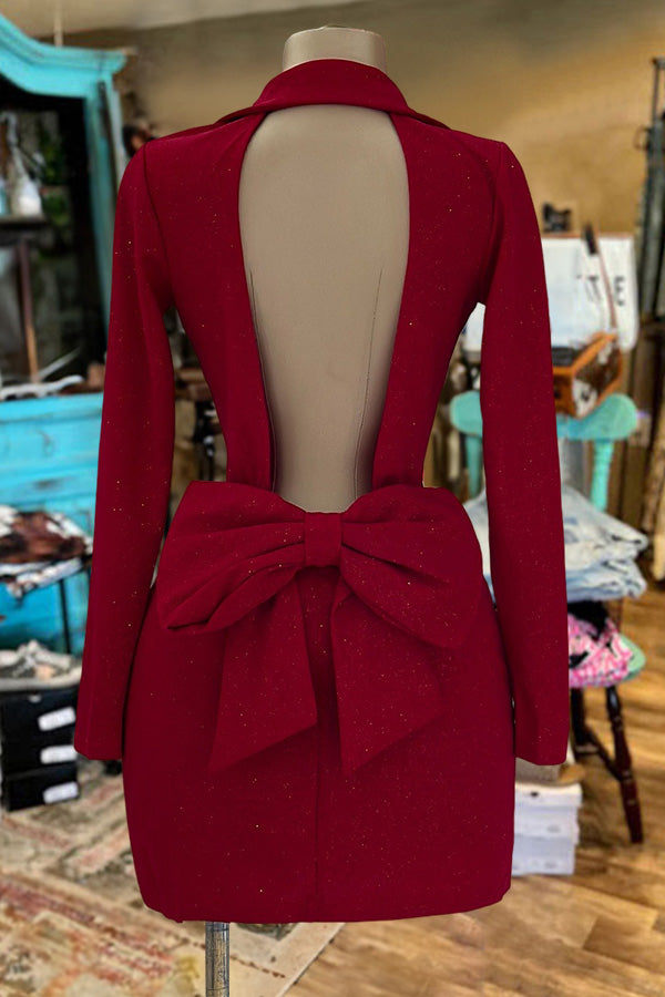 Shiny Backless Bow Blazer Dress