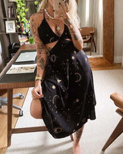 Psychedelic Starry Sky Printed Midi Dress