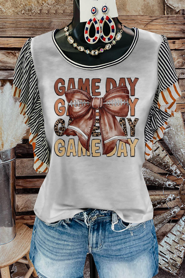 Gameday Football Bow Print Fly Sleeve Tee