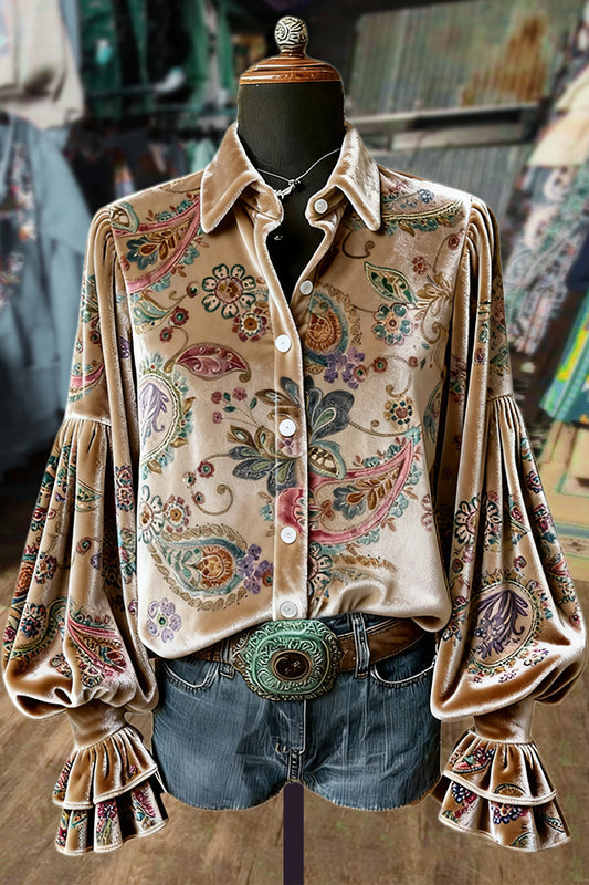 Retro Paisley Print Velvet Top