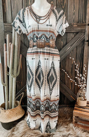 Vintage Western Aztec Print T-Shirt Long Dress