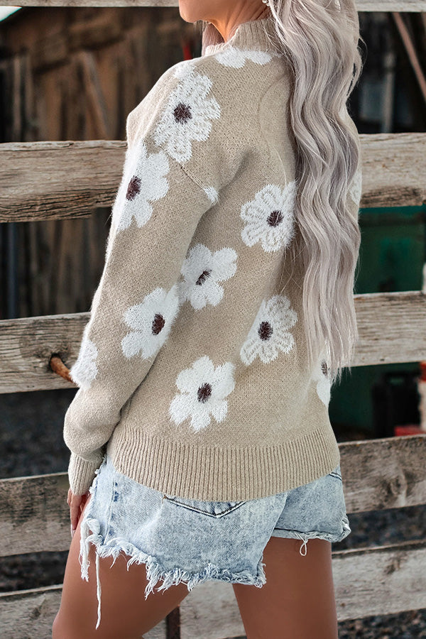 Fall Floral Half Zip Pullover Sweater