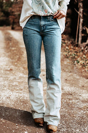 Vintage Washed Patchwork Straight-Leg Jeans