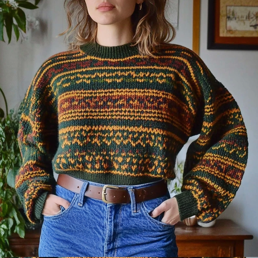 Women's Vintage Ethnic Style Print Round Neck Oversized Sweatshirt