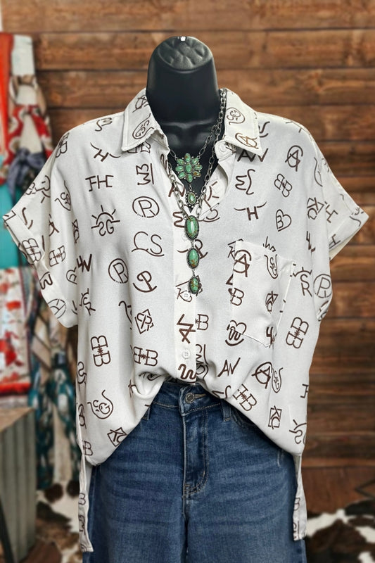Western Brand Print Short Sleeve Shirt