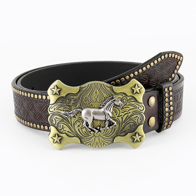 Retro Western Embossed Leather Belt