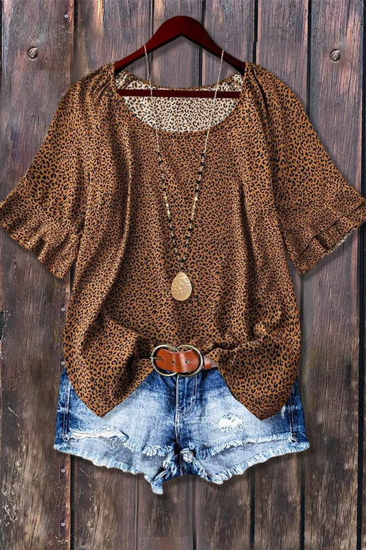 Leopard Print Ruffle Sleeve Top