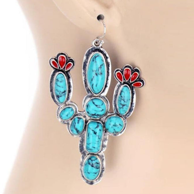 Retro Cactus Turquoise Earrings