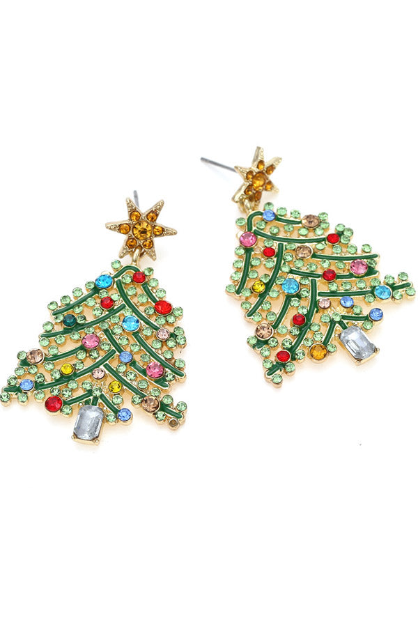 Rhinestone Christmas Tree Pattern Earrings