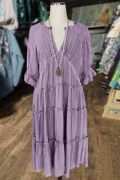 V Neck Ruched Dolman Sleeve Dress main image 1