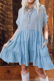 Buttoned Ruffled Mini Dress