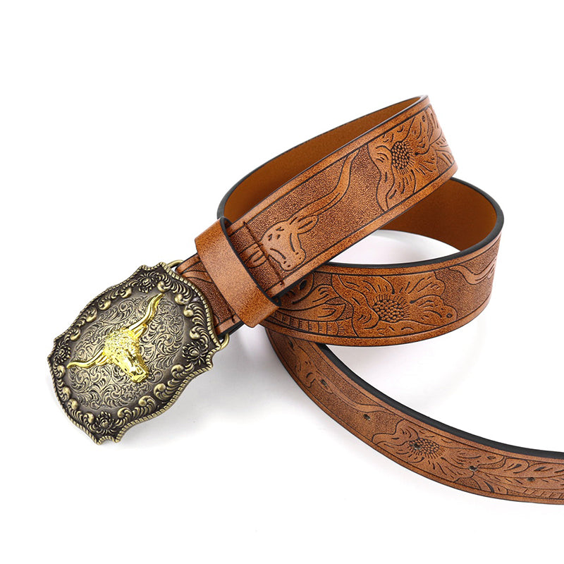 Western Bull Head Metal Belt