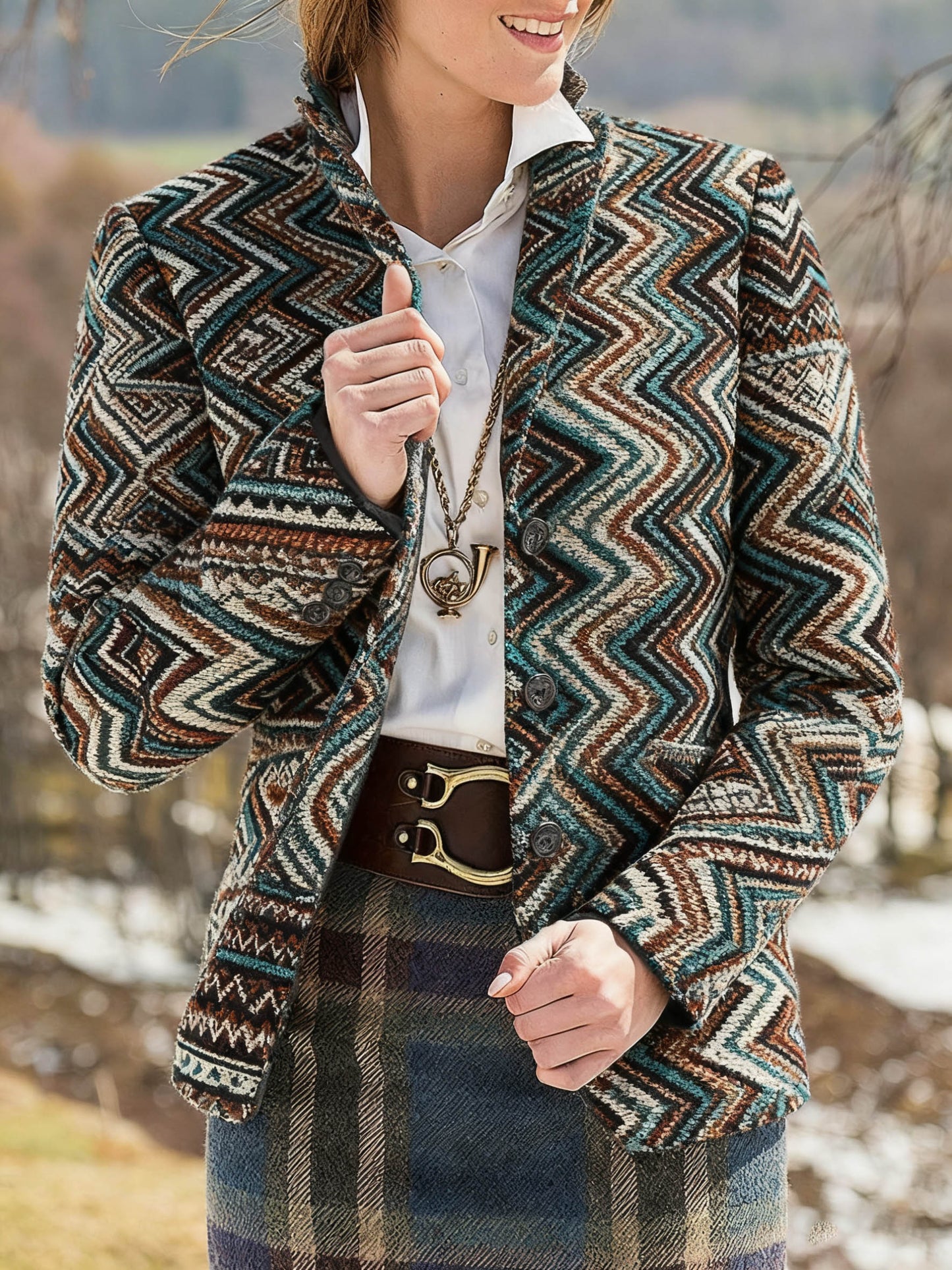 Women's Vintage Graphic Print Slim Fit Suit Jacket