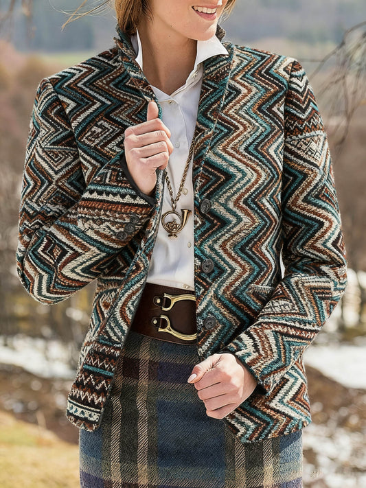 Women's Vintage Graphic Print Slim Fit Suit Jacket